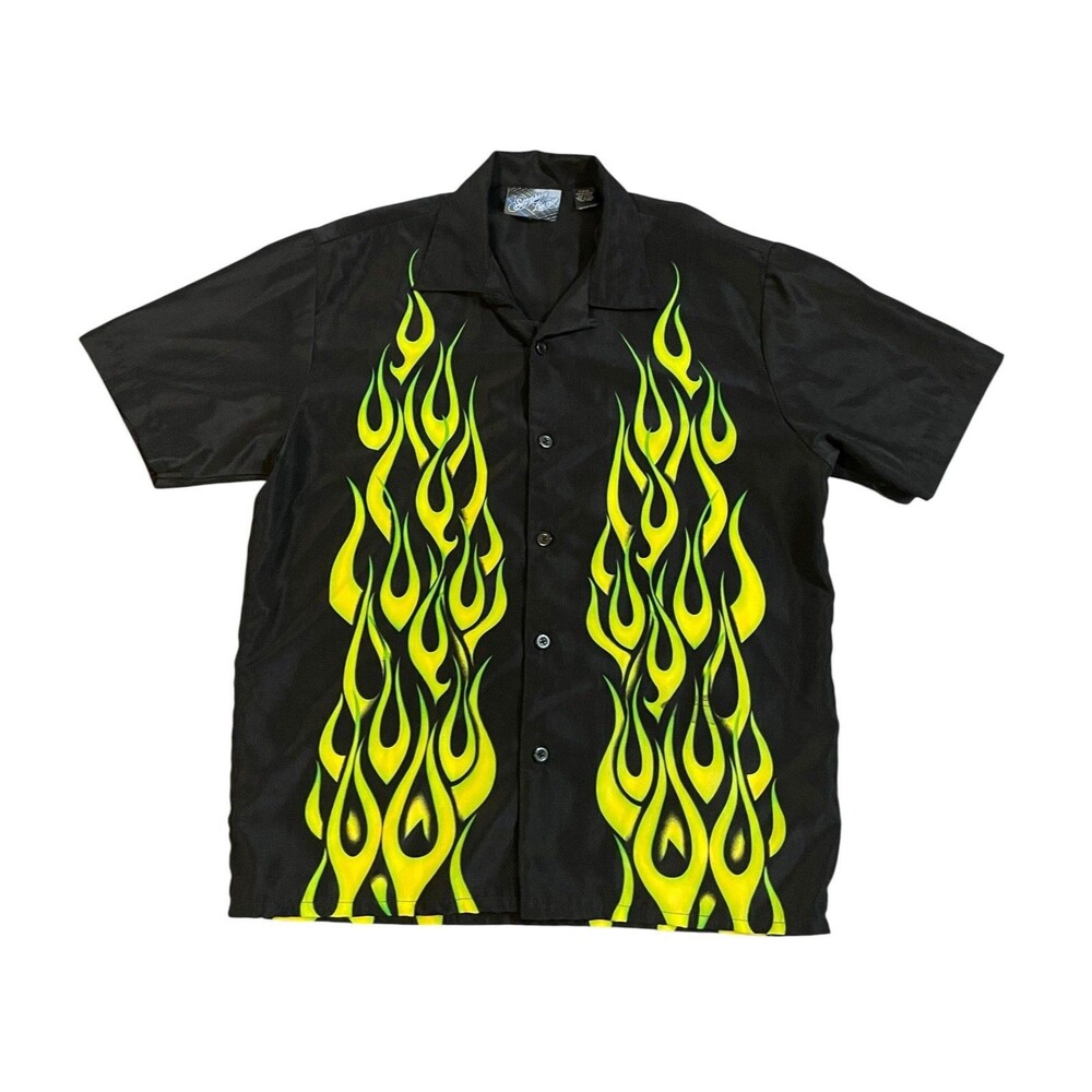 Vintage Sapphire Lounge Black Neon Flame Dragonfly Shirt Size Medium